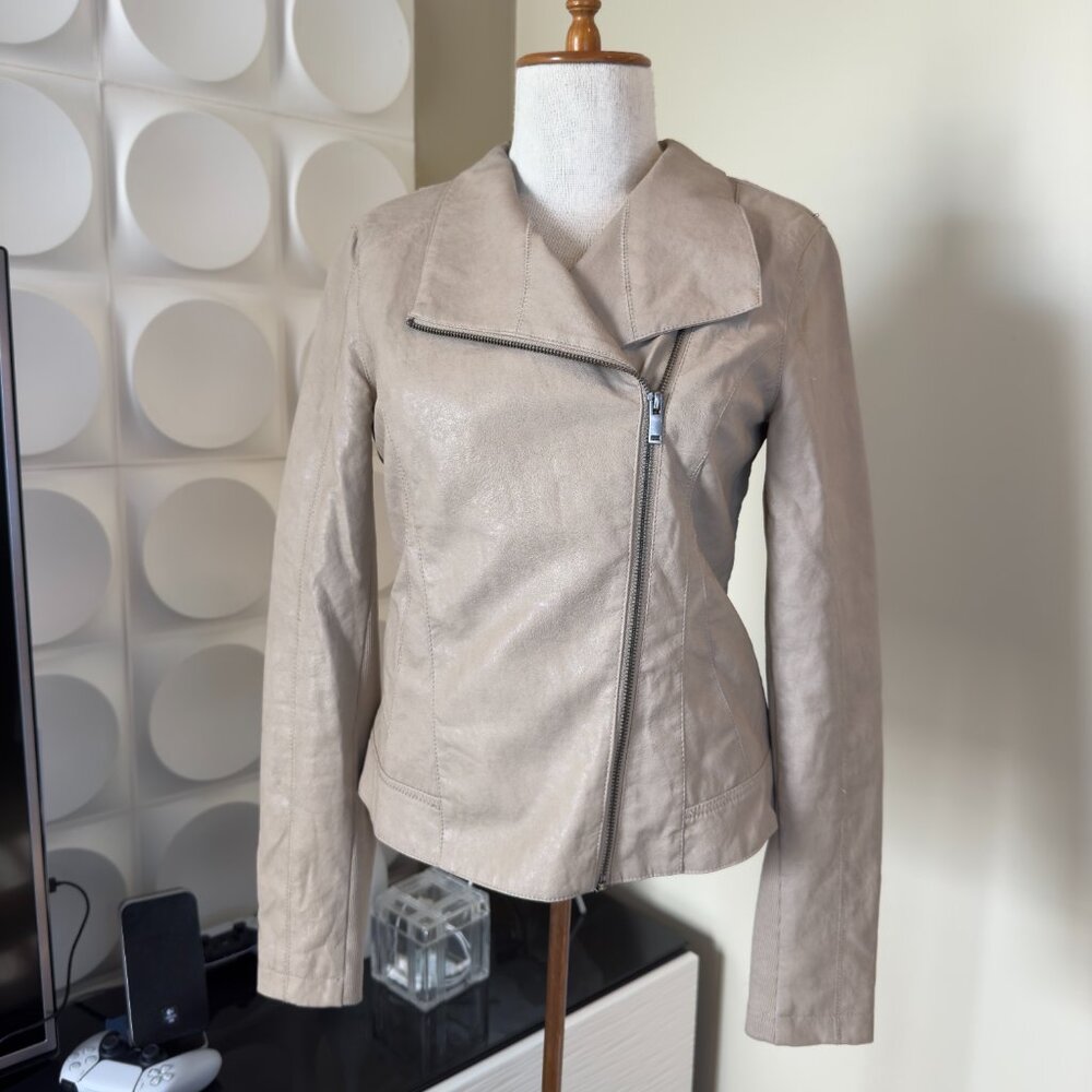Ett:Twa Ripley Faux Leather Moto Jacket Anthropologie Beige Biker Chic NWOT XS